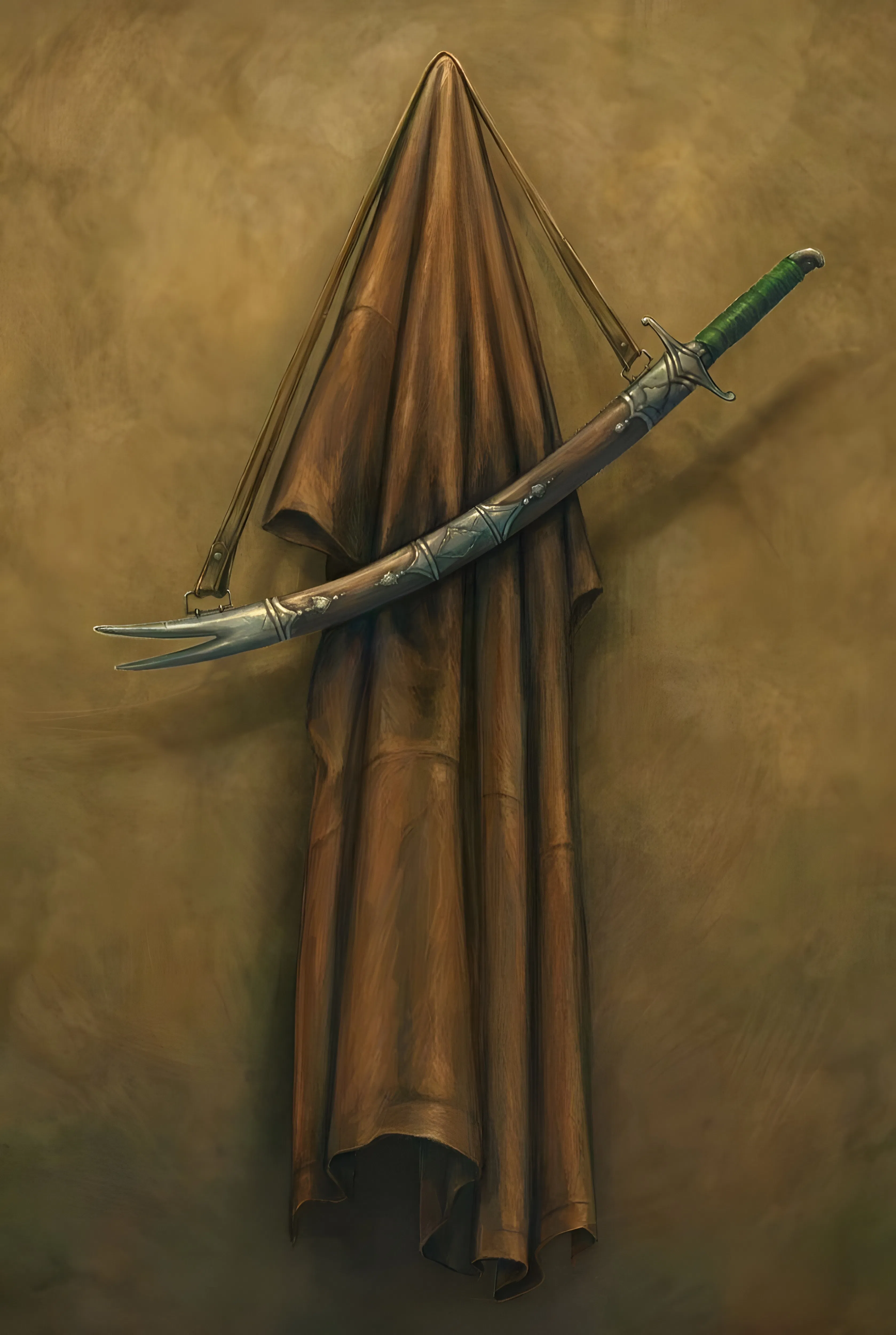 Alam of Abbas Symbolic Sword and Cloak in Mourning Tones
